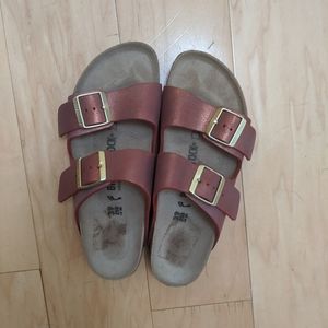 Birkenstock Arizona Washed Metallic Port Sandal 39